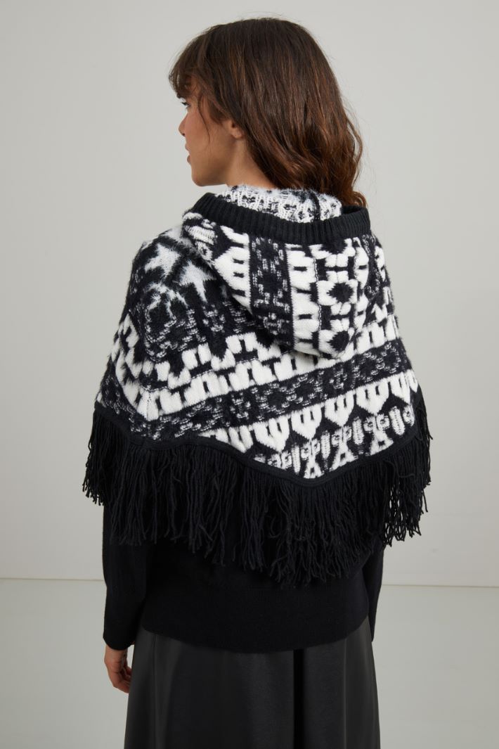 Poncho in maglia - NERO BIANCO - Fashion Market - 2