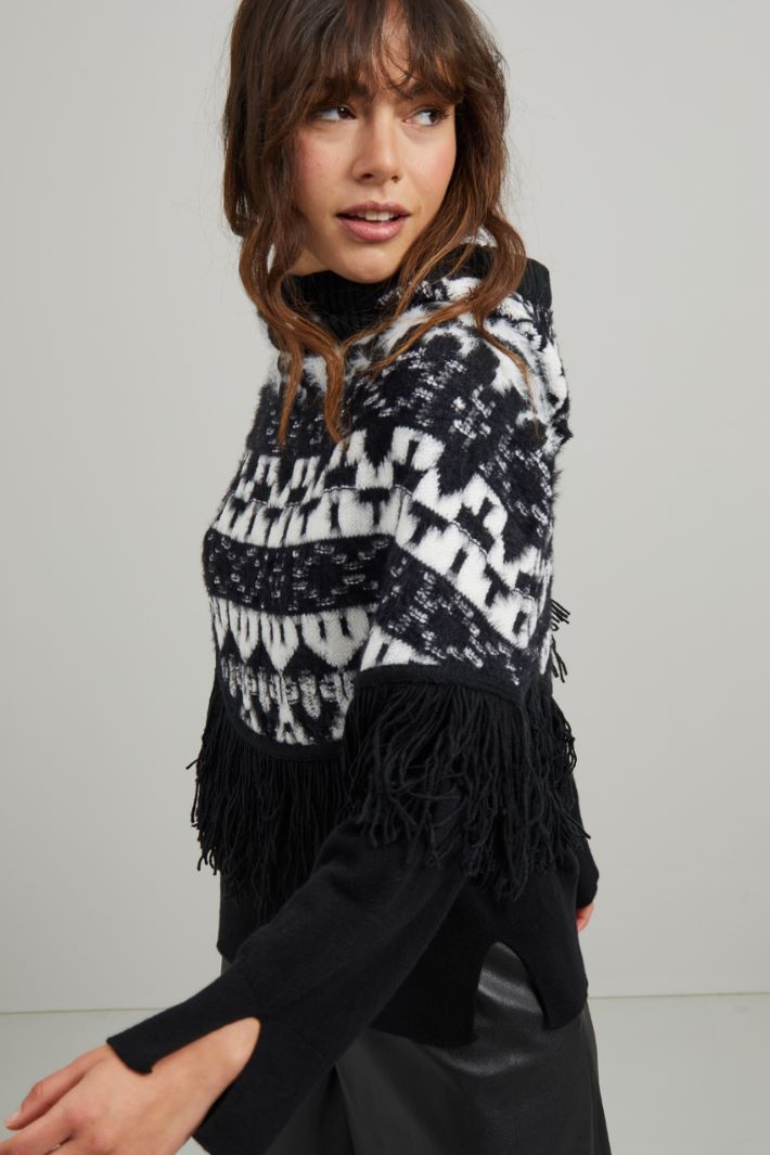Poncho in maglia - NERO BIANCO - Fashion Market - 3