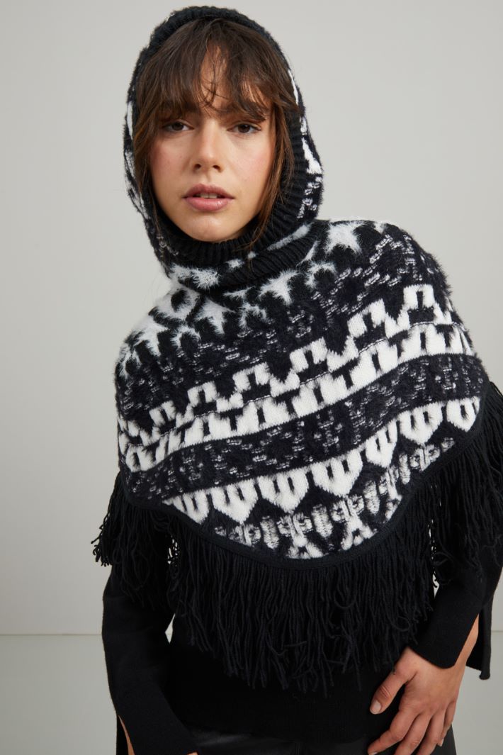 Poncho in maglia - NERO BIANCO - Fashion Market - 4