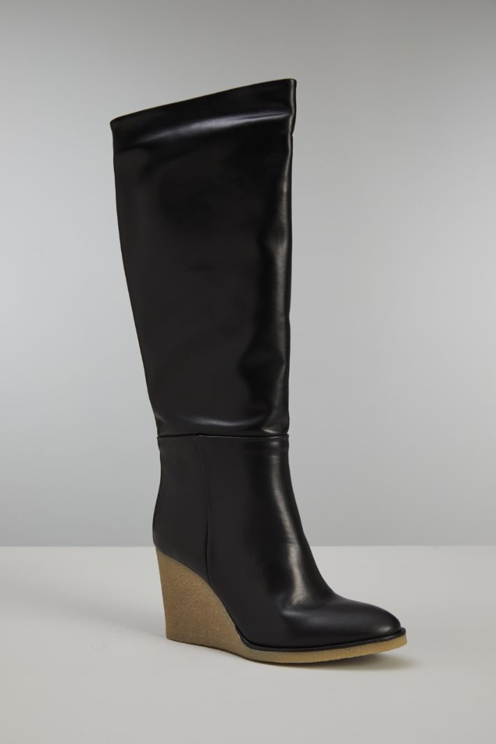 Stivali con zeppa - NERO BEIGE - Fashion Market - 2