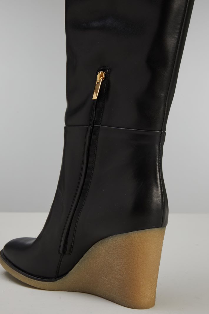 Stivali con zeppa - NERO BEIGE - Fashion Market - 4