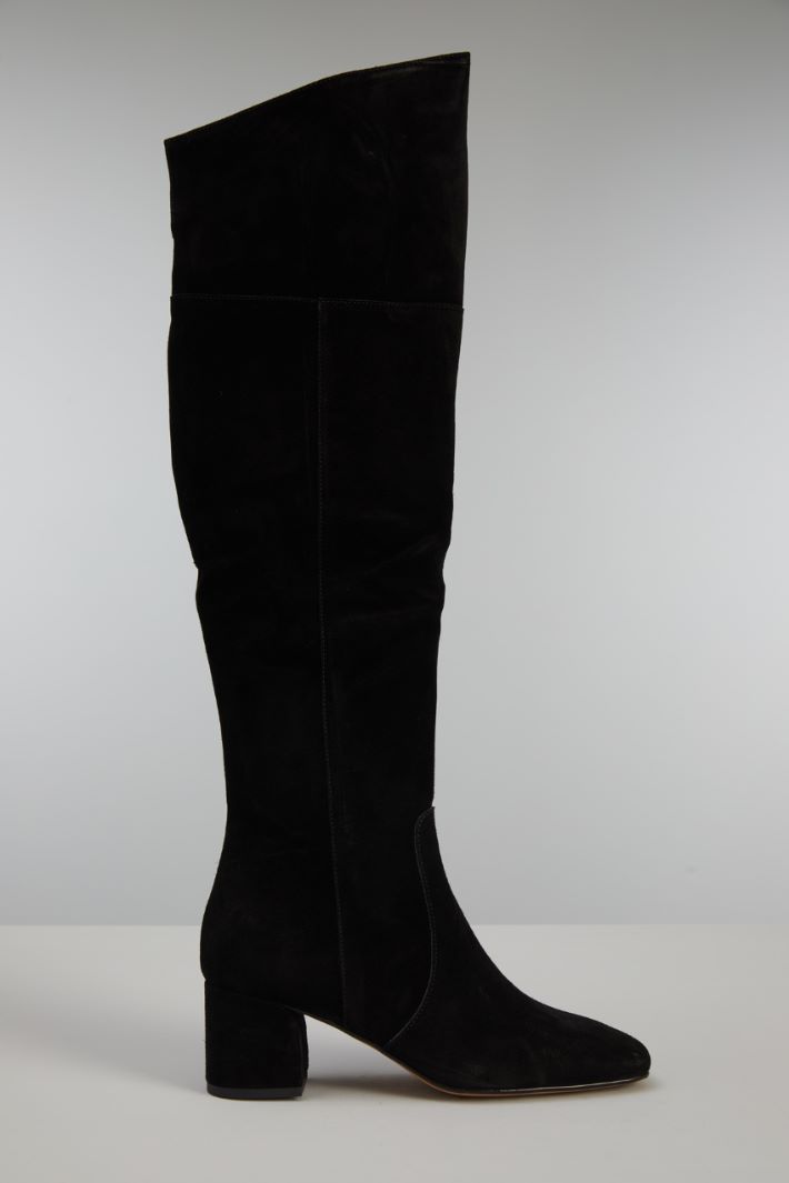 Stivali alti in suede - NERO - Fashion Market