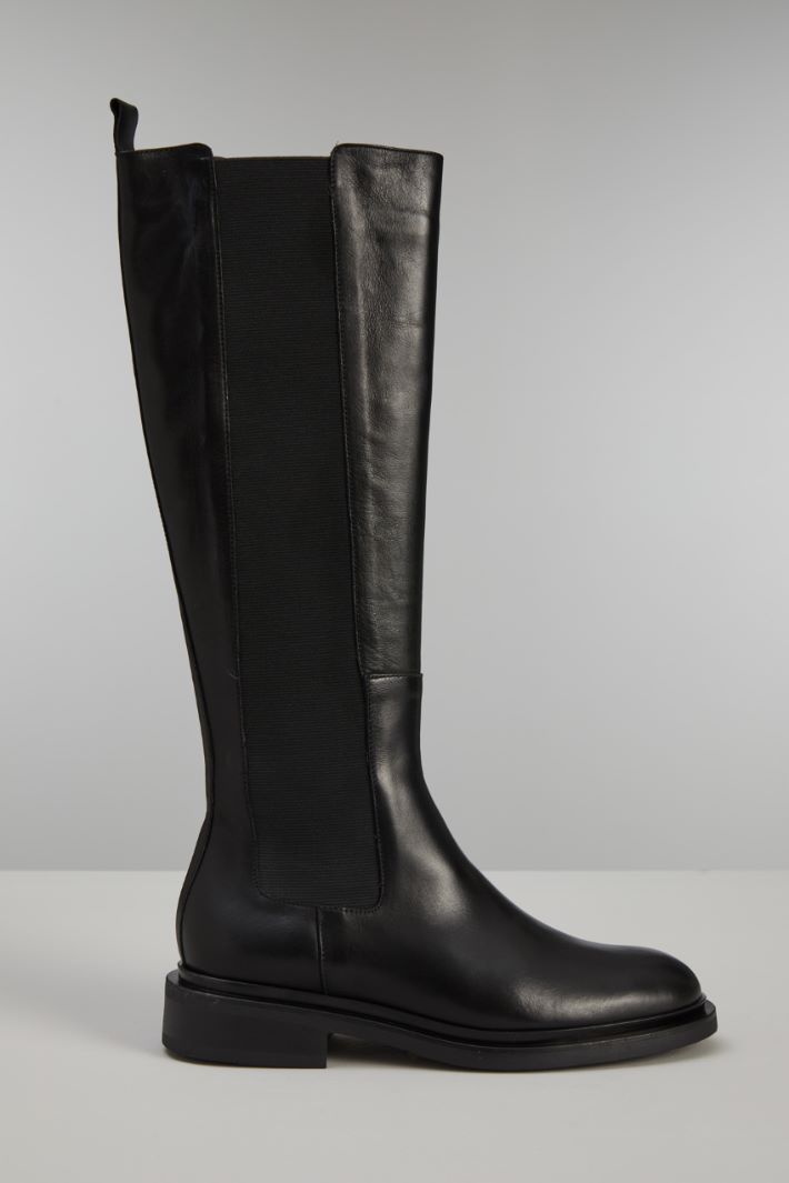 Stivali alti in pelle - NERO - Fashion Market