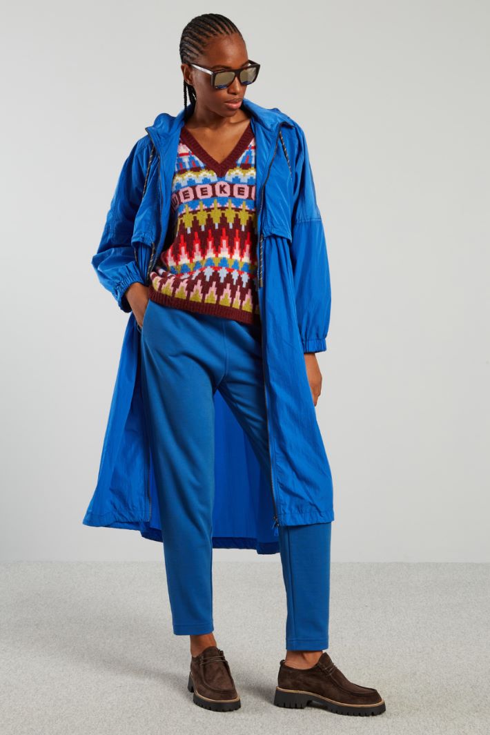 Impermeabile lungo con cappuccio - BLU - Fashion Market