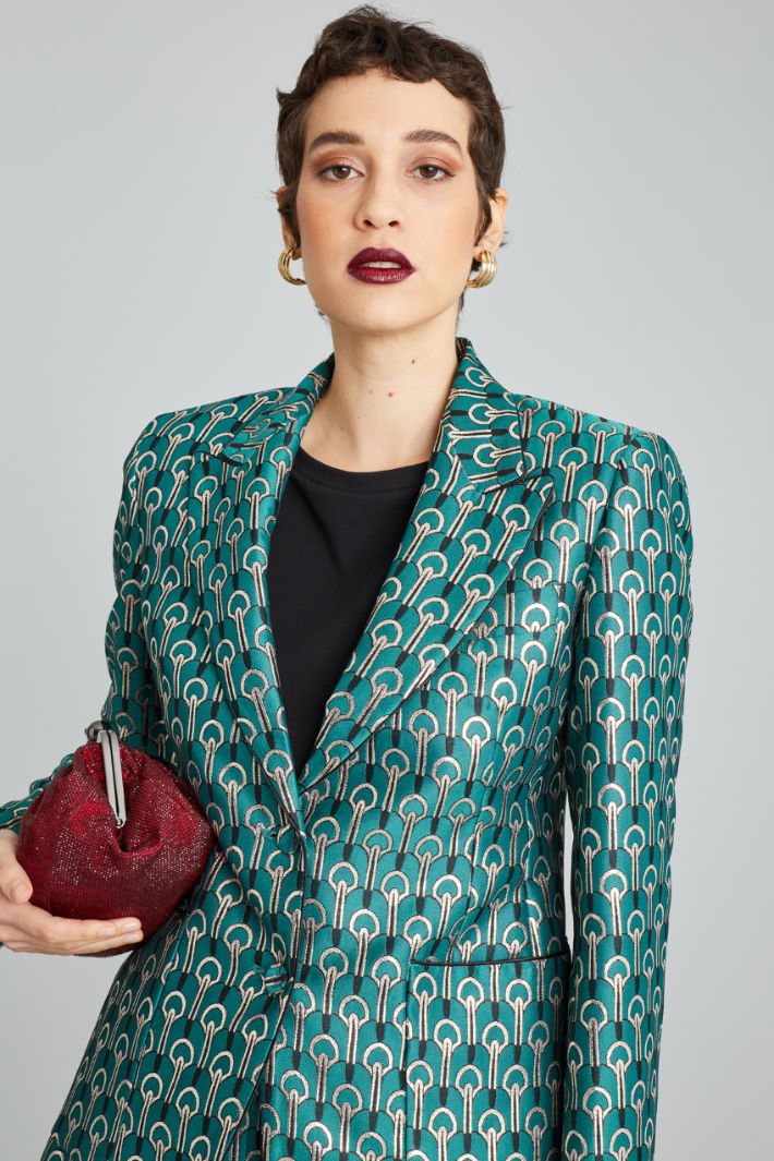 Blazer in jacquard lamè - PAVONE ARGENTO NERO - Fashion Market - 3