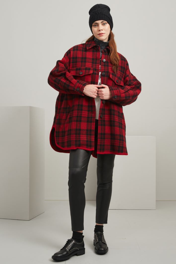 Giaccone in lana - ROSSO NERO - Fashion Market