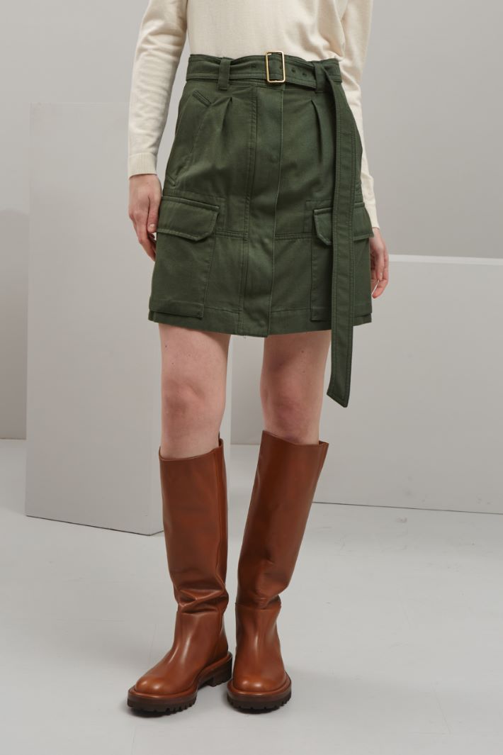 Gonna corta in gabardina - VERDE OLIVA - Fashion Market - 2