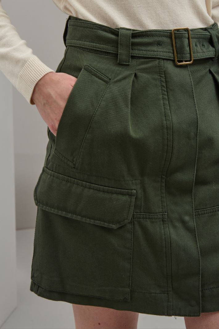 Gonna corta in gabardina - VERDE OLIVA - Fashion Market - 3
