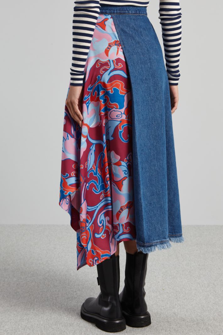 Gonna con pannello in twill - BLU DENIM ROSA - Fashion Market - 4
