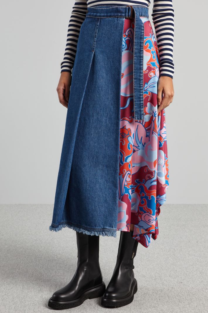 Gonna con pannello in twill - BLU DENIM ROSA - Fashion Market - 2