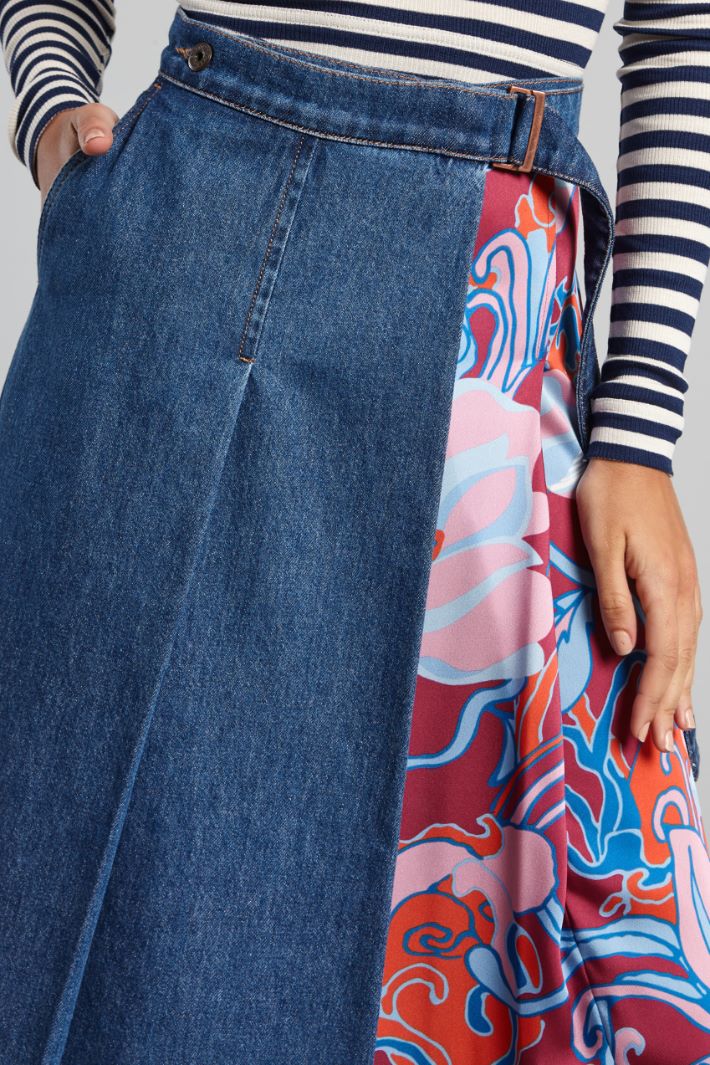 Gonna con pannello in twill - BLU DENIM ROSA - Fashion Market - 3