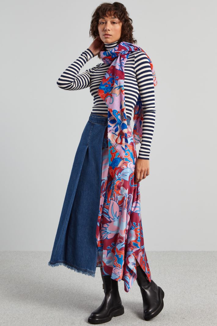 Gonna con pannello in twill - BLU DENIM ROSA - Fashion Market