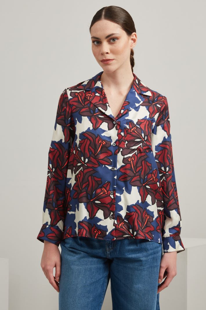 Camicia in twill di seta - BORDEAUX BLU BIANCO - Fashion Market - 2
