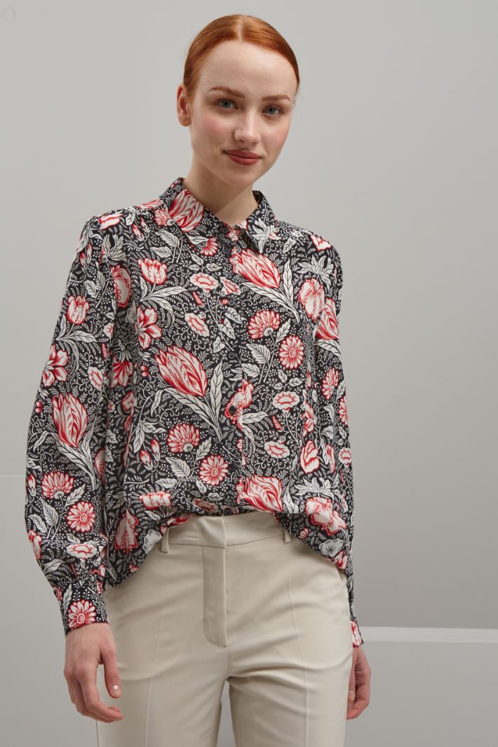 Camicia in pura seta - NERO BIANCO ROSSO - Fashion Market - 2