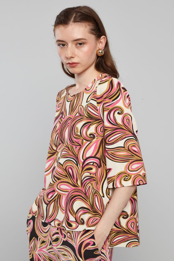 Blusa asimmetrica in sablé - ROSA GIALLO PANNA - Fashion Market - 2