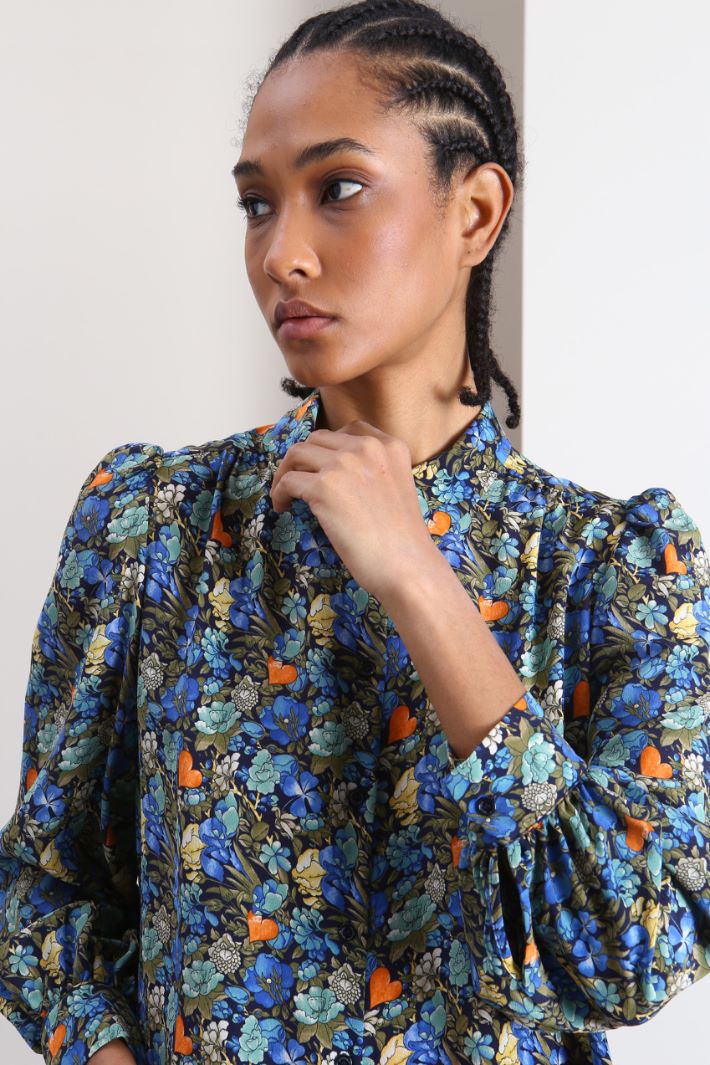 Blusa in crepé con foulard - AZZURRO ARANCIONE - Fashion Market - 4