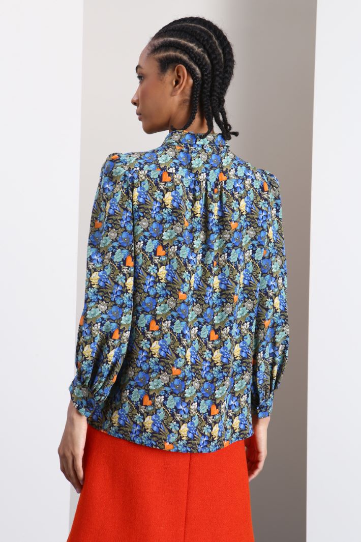 Blusa in crepé con foulard - AZZURRO ARANCIONE - Fashion Market - 3