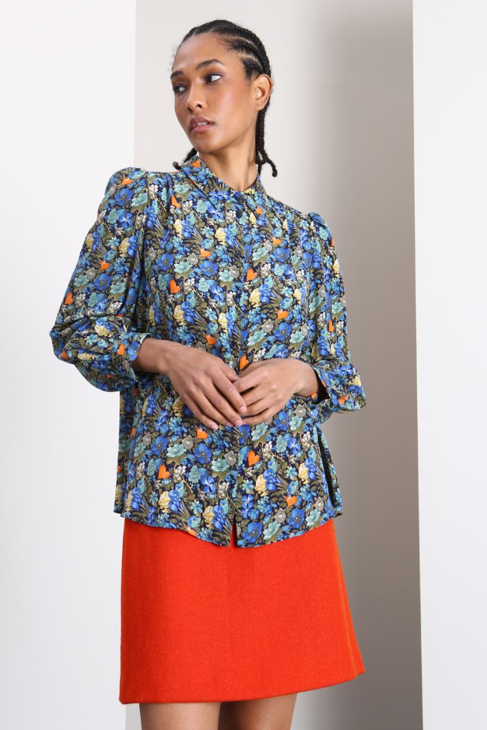 Blusa in crepé con foulard - AZZURRO ARANCIONE - Fashion Market