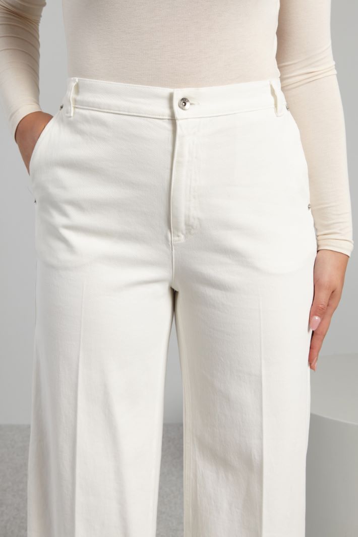 Pantaloni in bull di cotone - BIANCO - Fashion Market - 3