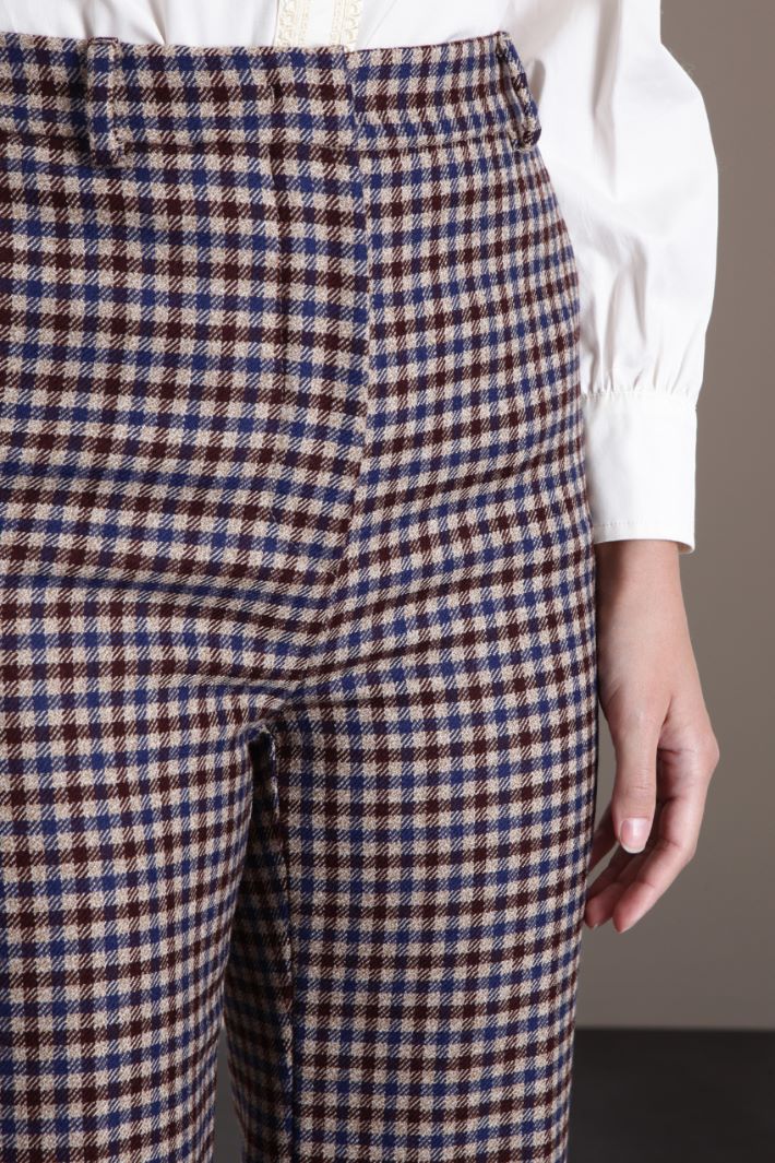 Pantaloni in batavia di lana - MARRONE BEIGE BLU - Fashion Market - 3