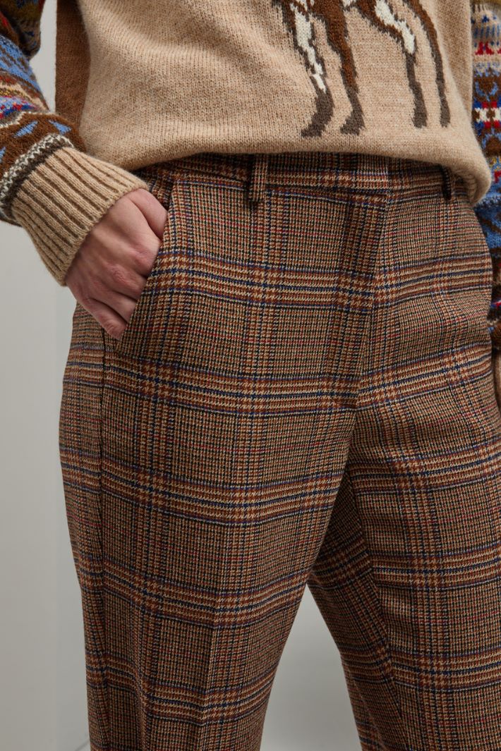 Pantaloni in stuoia di lana - TABACCO NERO BLU - Fashion Market - 3