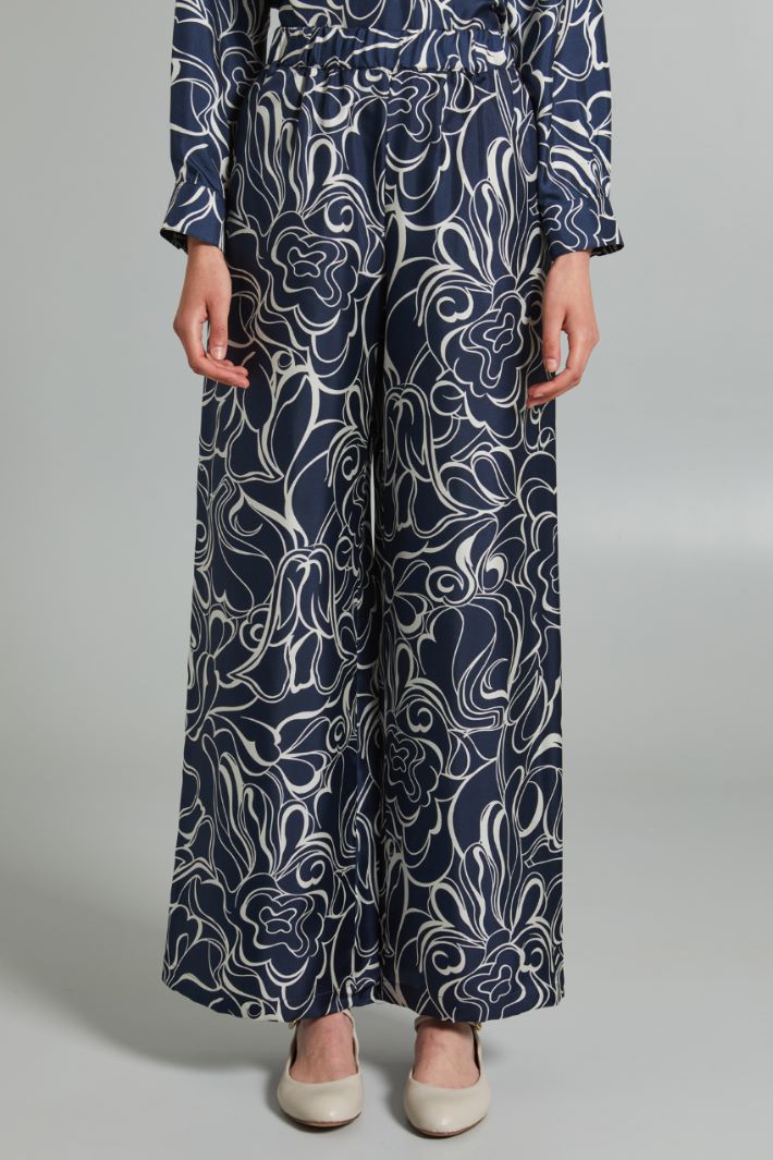 Pantaloni fluidi in seta - BLU SCURO BIANCO - Fashion Market - 2