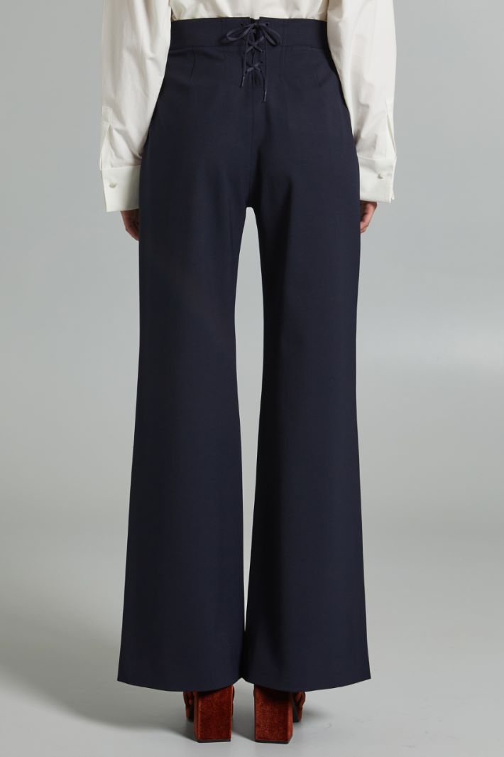 Pantaloni in gabardina di misto lana - BLU - Fashion Market - 4