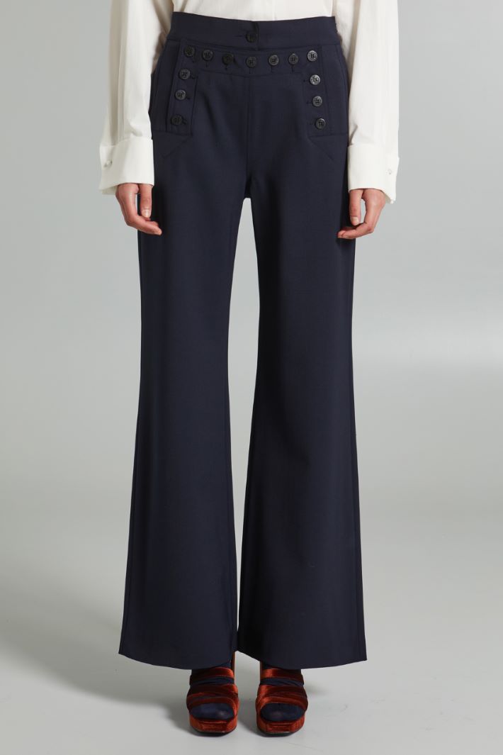 Pantaloni in gabardina di misto lana - BLU - Fashion Market - 2