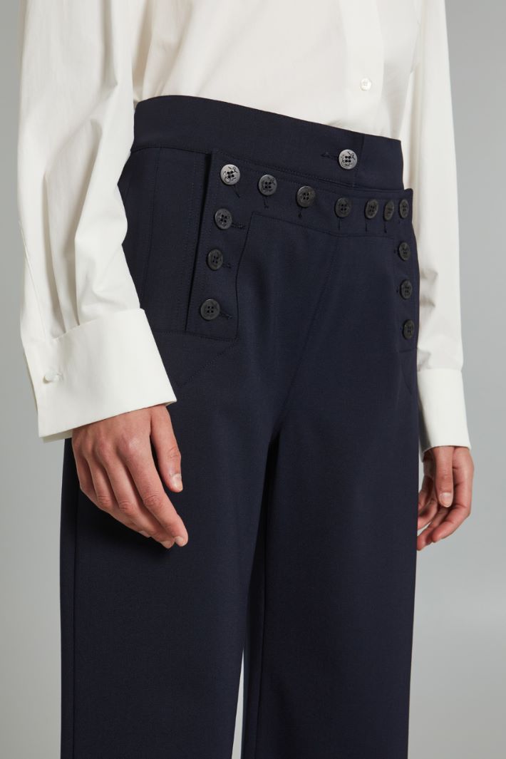 Pantaloni in gabardina di misto lana - BLU - Fashion Market - 3