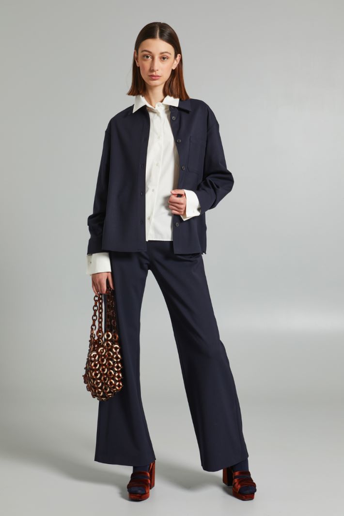Pantaloni in gabardina di misto lana - BLU - Fashion Market