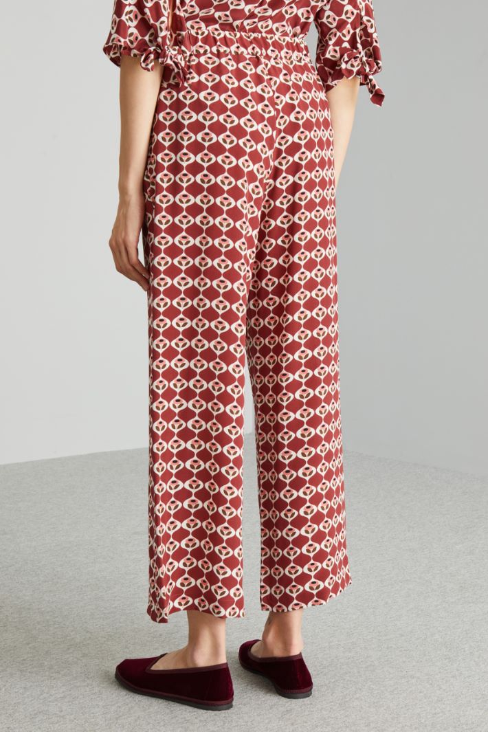 Pantaloni cropped in seta - BORDEAUX BIANCO ROSA - Fashion Market - 4