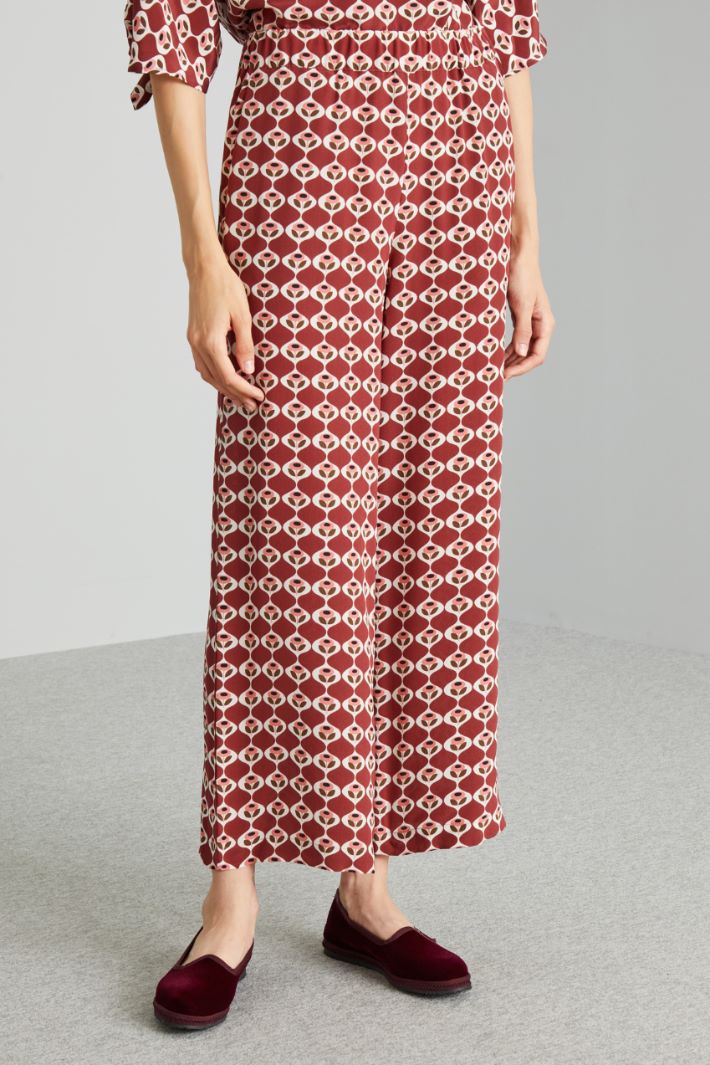Pantaloni cropped in seta - BORDEAUX BIANCO ROSA - Fashion Market - 2