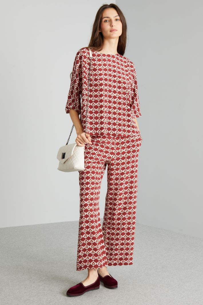 Pantaloni cropped in seta - BORDEAUX BIANCO ROSA - Fashion Market