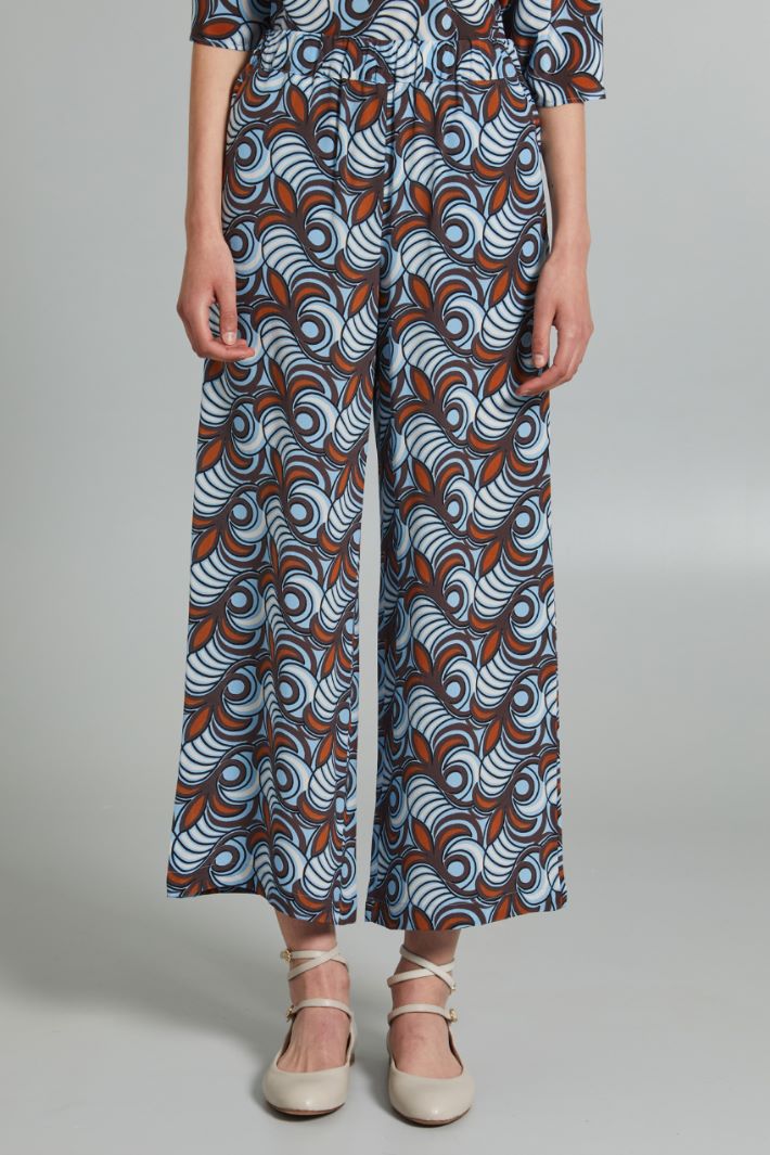Pantaloni cropped in seta - AZZURRO MARRONE BIANCO - Fashion Market - 2