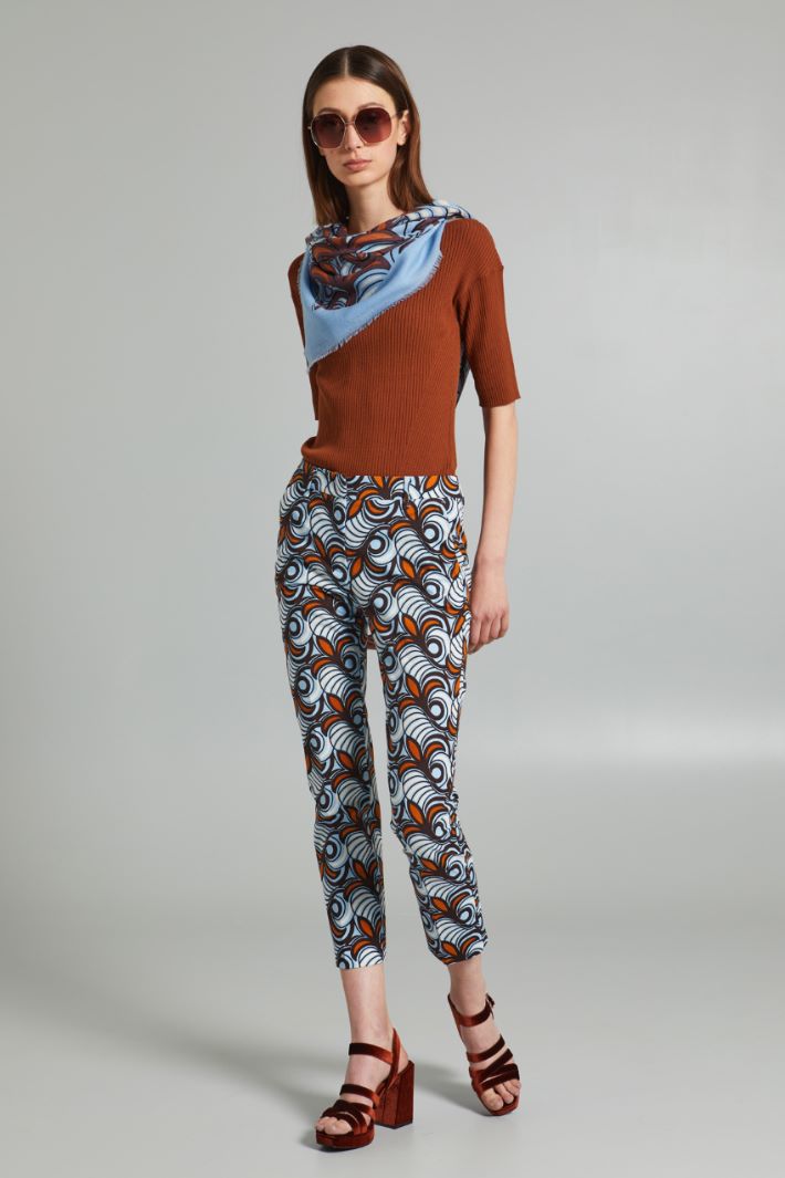 Pantaloni a sigaretta in faille - AZZURRO MARRONE BIANCO - Fashion Market