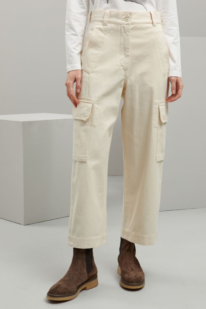 Pantaloni in puro cotone - ECRU - Fashion Market - 2