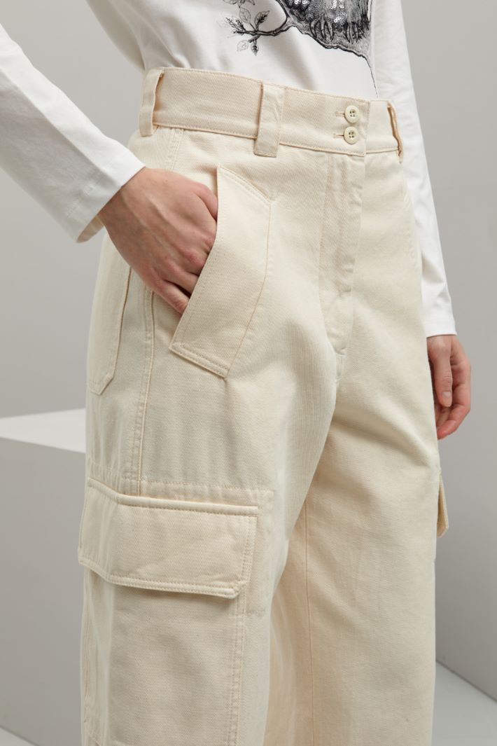 Pantaloni in puro cotone - ECRU - Fashion Market - 3