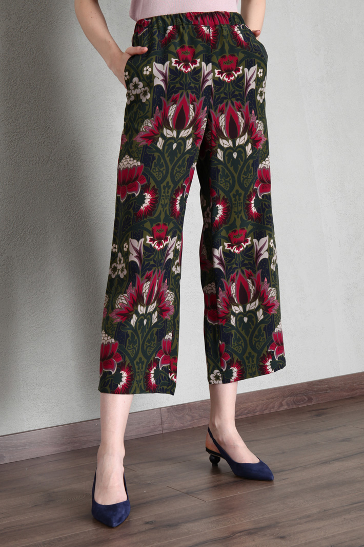 Pantaloni cropped in crêpe - VERDE BLU - Fashion Market - 4