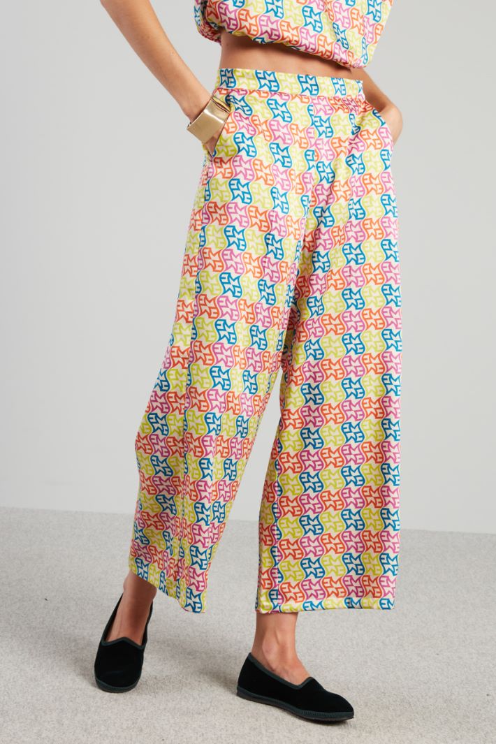 Pantaloni fluidi in twill - AZZURRO ARANCIONE AVORIO - Fashion Market - 2