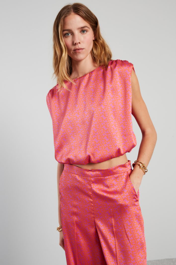 Top in twill con arricciature - CICLAMINO ARANCIONE - Fashion Market - 2