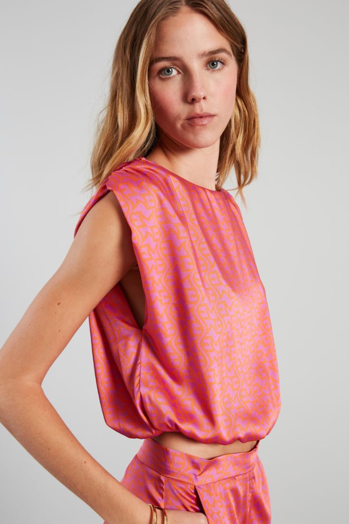 Top in twill con arricciature - CICLAMINO ARANCIONE - Fashion Market - 3