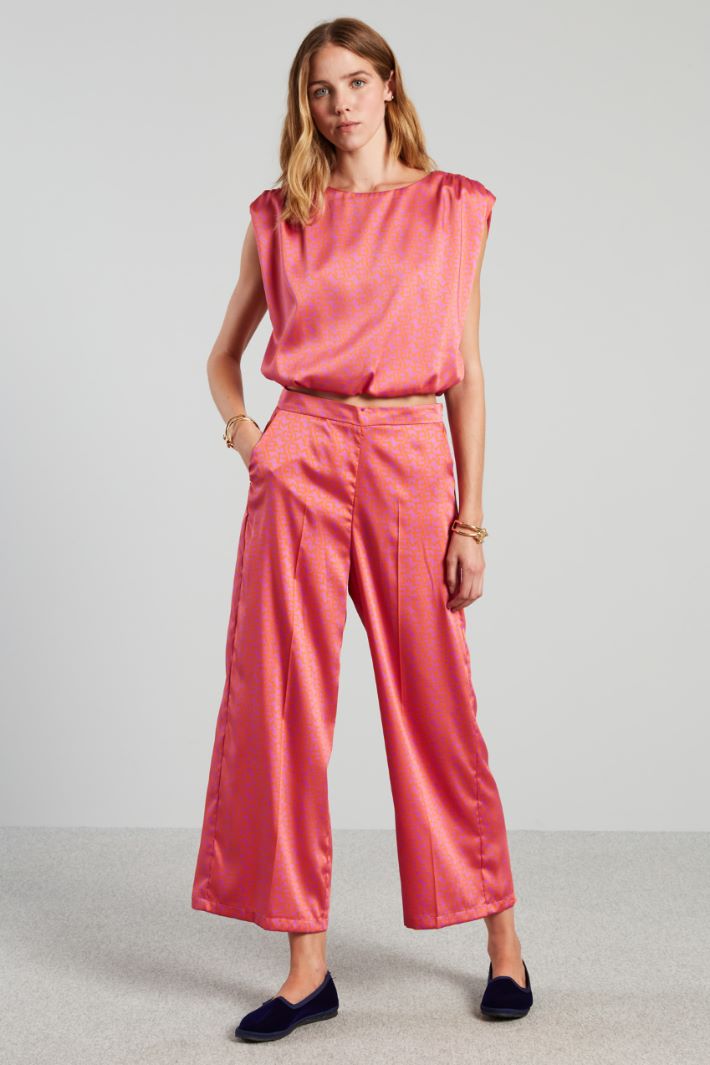 Top in twill con arricciature - CICLAMINO ARANCIONE - Fashion Market