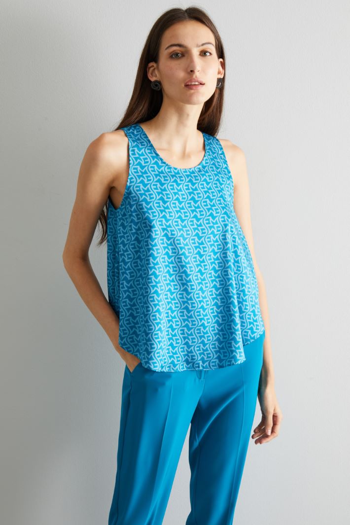 Top in twill stampato - TURCHESE - Fashion Market - 2