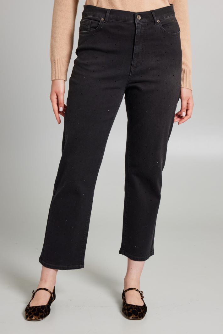 Jeans regular con strass - NERO - Fashion Market - 2