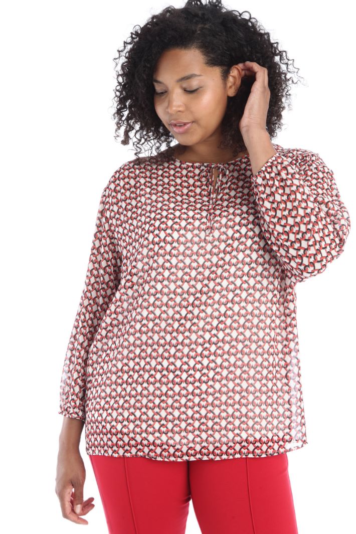 Blusa in georgette stampata - ROSSO BIANCO - Fashion Market - 4