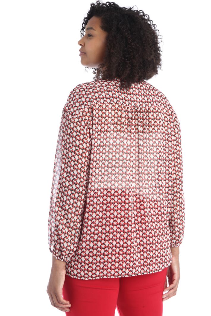 Blusa in georgette stampata - ROSSO BIANCO - Fashion Market - 2