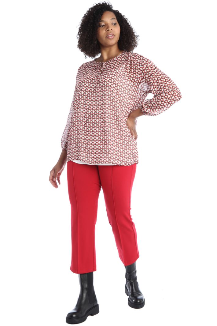 Blusa in georgette stampata - ROSSO BIANCO - Fashion Market