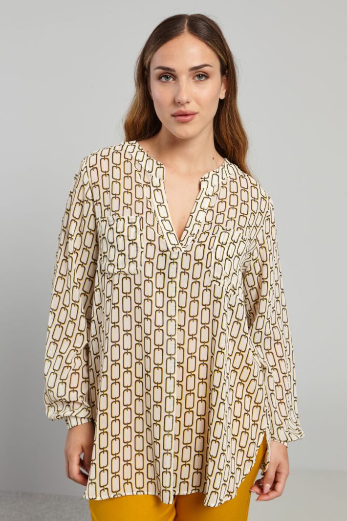 Blusa in georgette stampata - BIANCO GIALLO BLU - Fashion Market - 2