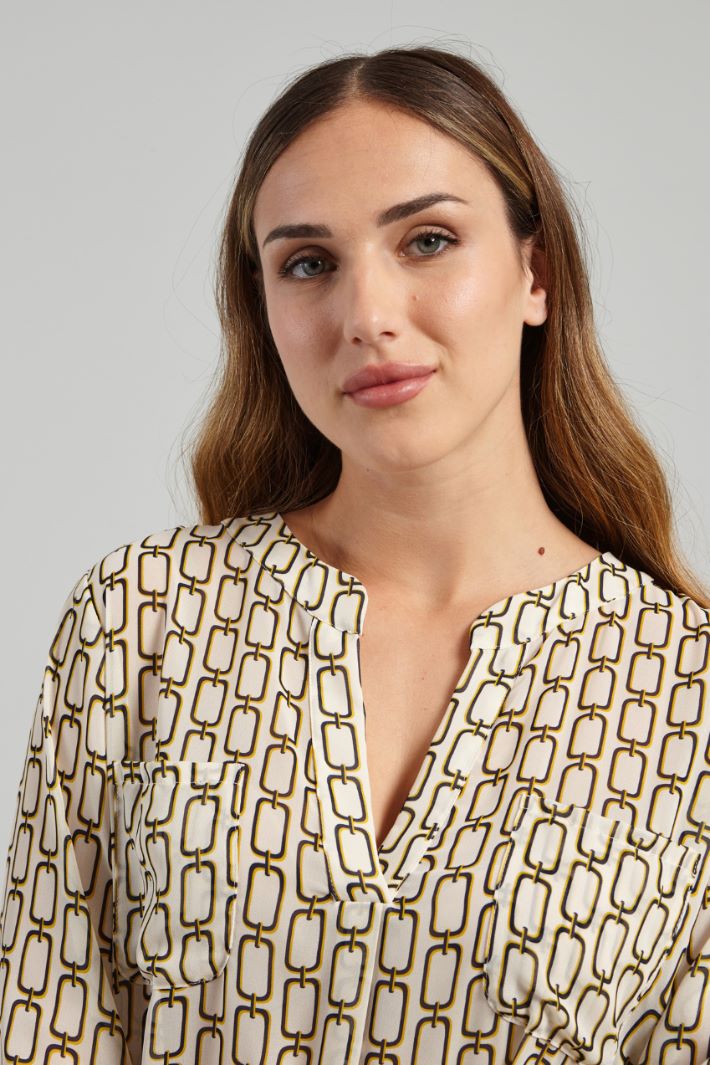Blusa in georgette stampata - BIANCO GIALLO BLU - Fashion Market - 3