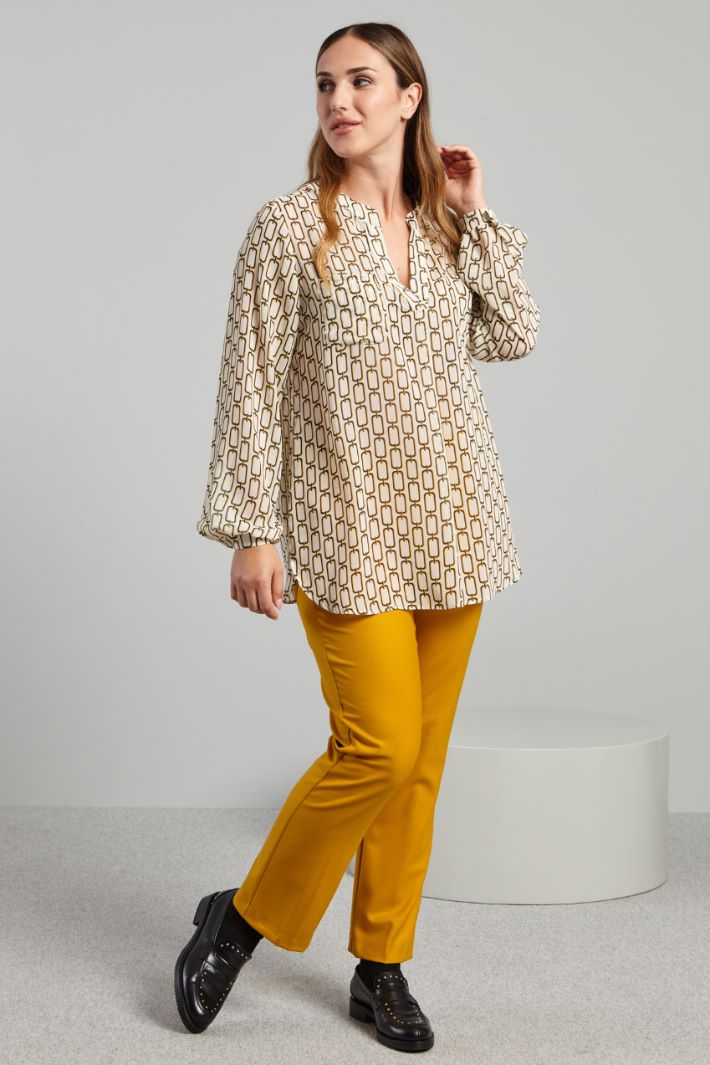 Blusa in georgette stampata - BIANCO GIALLO BLU - Fashion Market